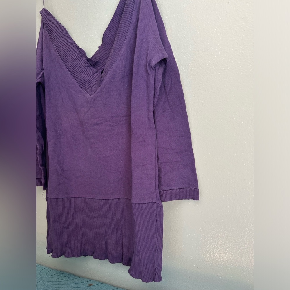 Zara | 100% cotton purple deep v-neck oversized sweater | size S - Picture 4 of 12